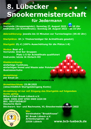 Ausschreibung Lübecker Snookermeisterschaft 2022